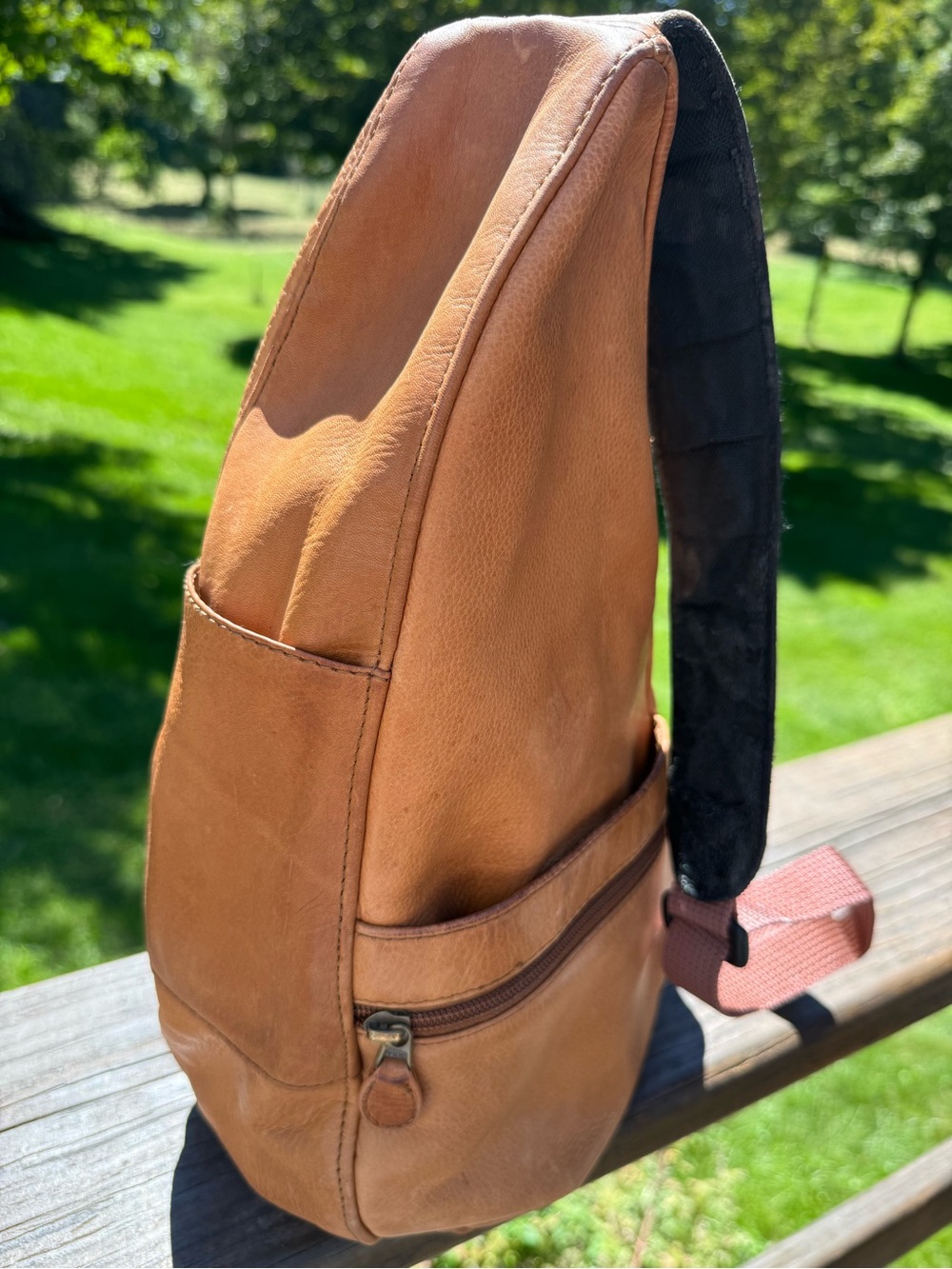 L.L. Bean Cognac Leather Sling Bag - Picture 3 of 5